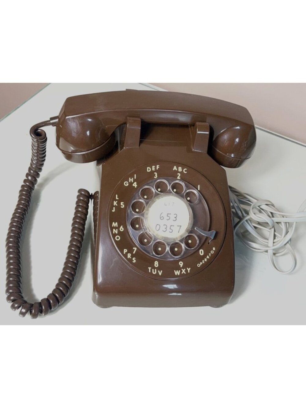 Vtg ITT Telephone Model 500 Brown Desk Rotary Dial Analog Mid Century Old School
